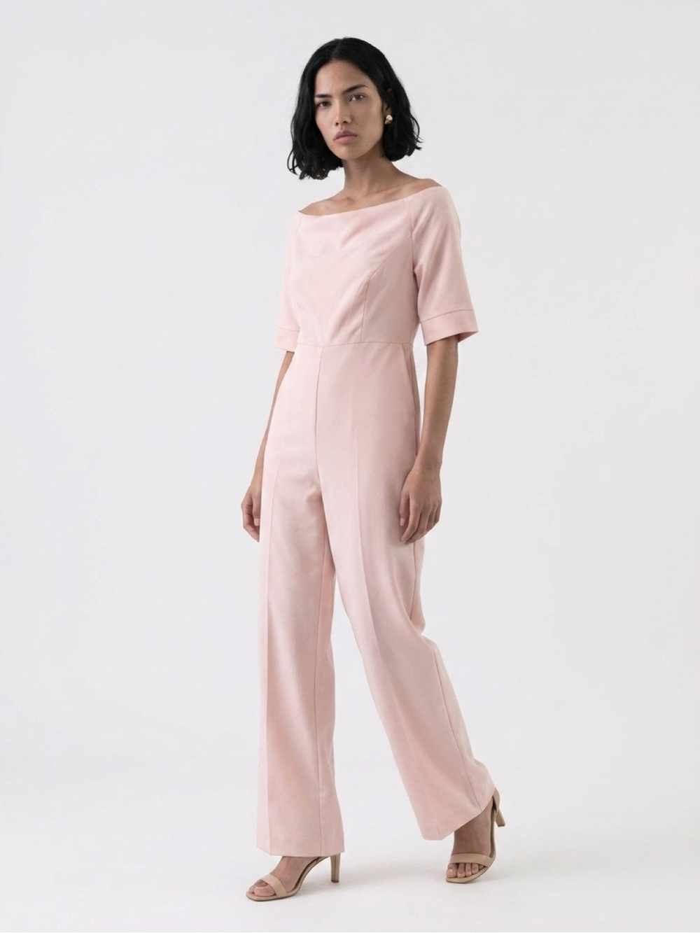 Fehaute Pink Off The Shoulder Half Sleeve Dressy Jumpsuit With Pockets